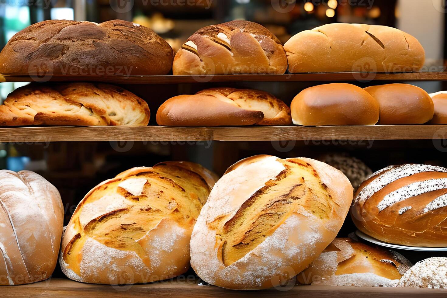 vario pane vendita a il Schermo forno negozio ripiano. foto