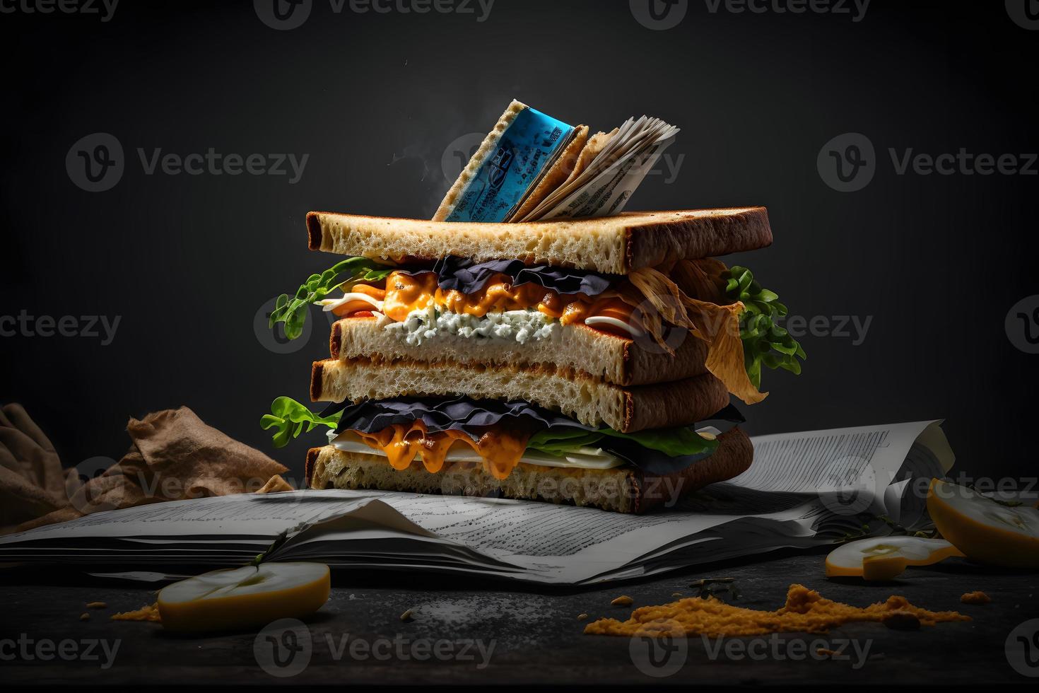 croccante e delizioso Sandwich fatto di ingredienti per prima colazione cibo fotografia foto