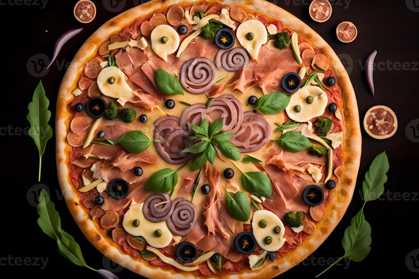 capricciosa Pizza fatto di prosciutto e funghi. tradizionale italiano Pizza cibo fotografia foto
