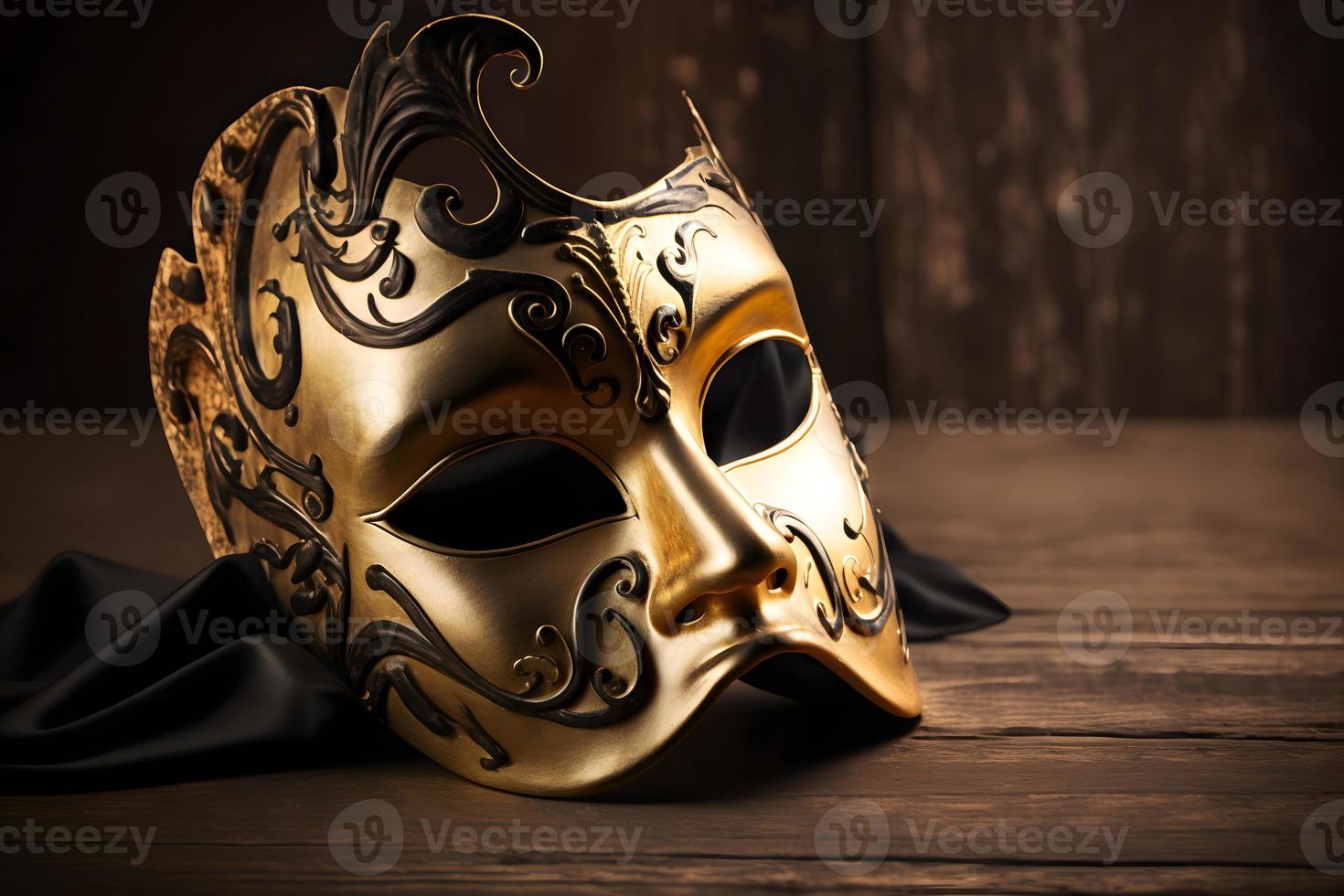 d'oro veneziano maschera su un' di legno tavolo foto