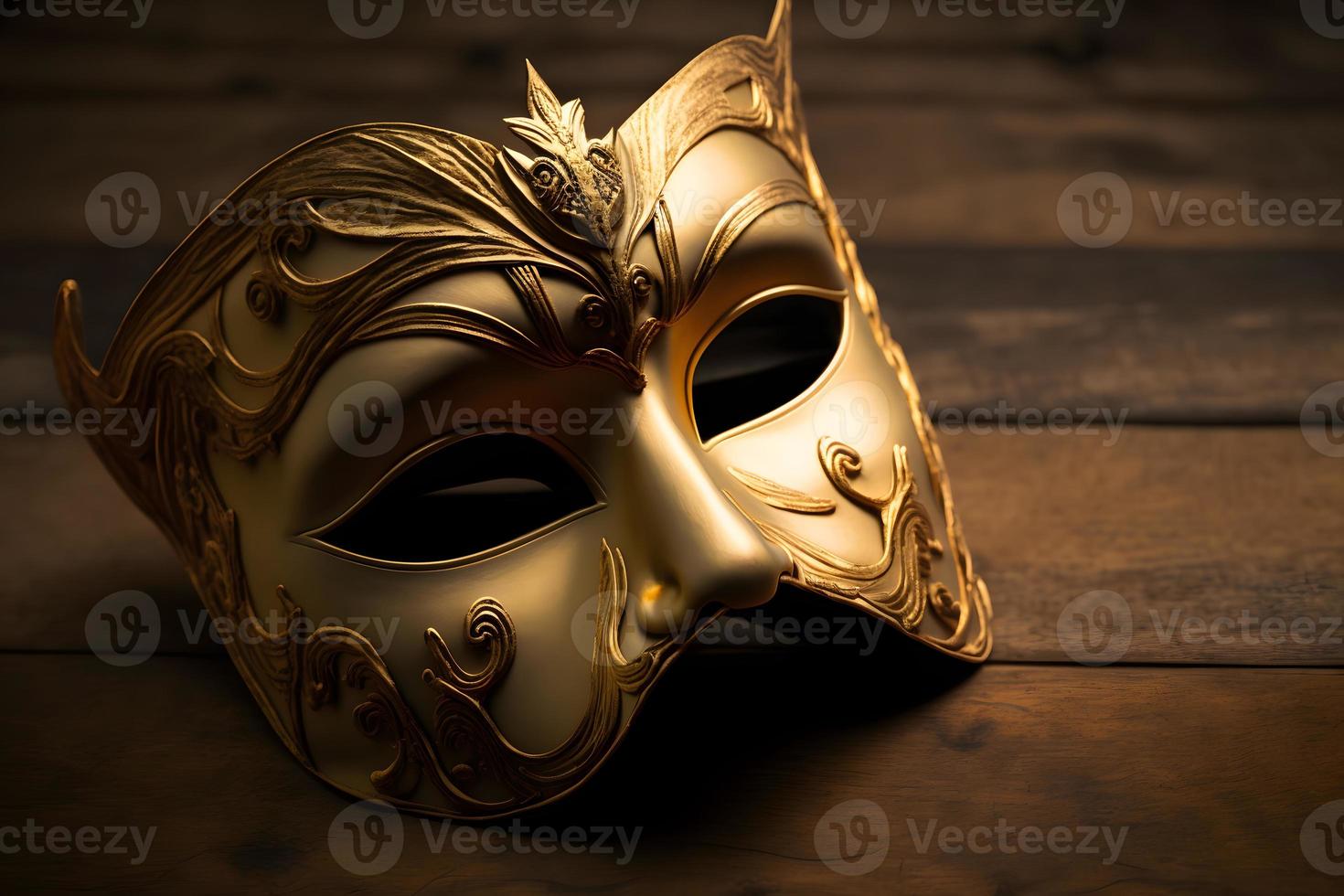 d'oro veneziano maschera su un' di legno tavolo foto