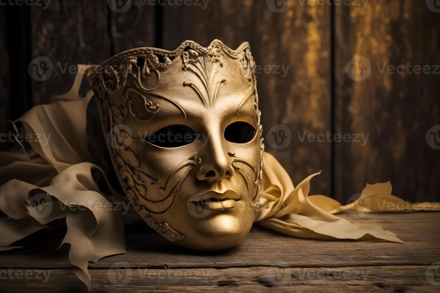 d'oro veneziano maschera su un' di legno tavolo foto