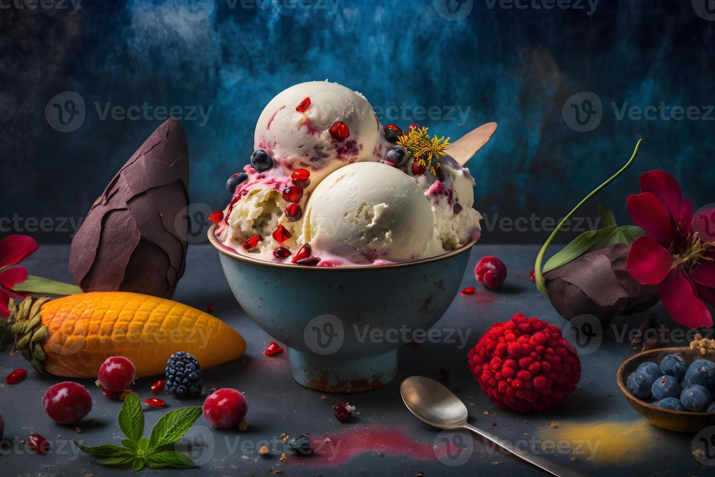 freddo e speziato ghiaccio crema con peperoncino e frutti di bosco fotografia foto