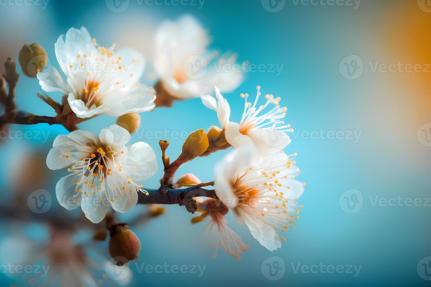 fotografie bellissimo floreale primavera astratto sfondo di natura. rami di fioritura albicocca macro con morbido messa a fuoco su dolce leggero blu cielo sfondo