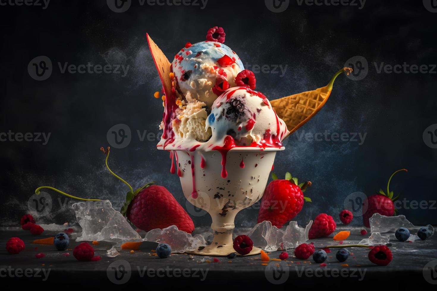 freddo e speziato ghiaccio crema con peperoncino e frutti di bosco fotografia foto