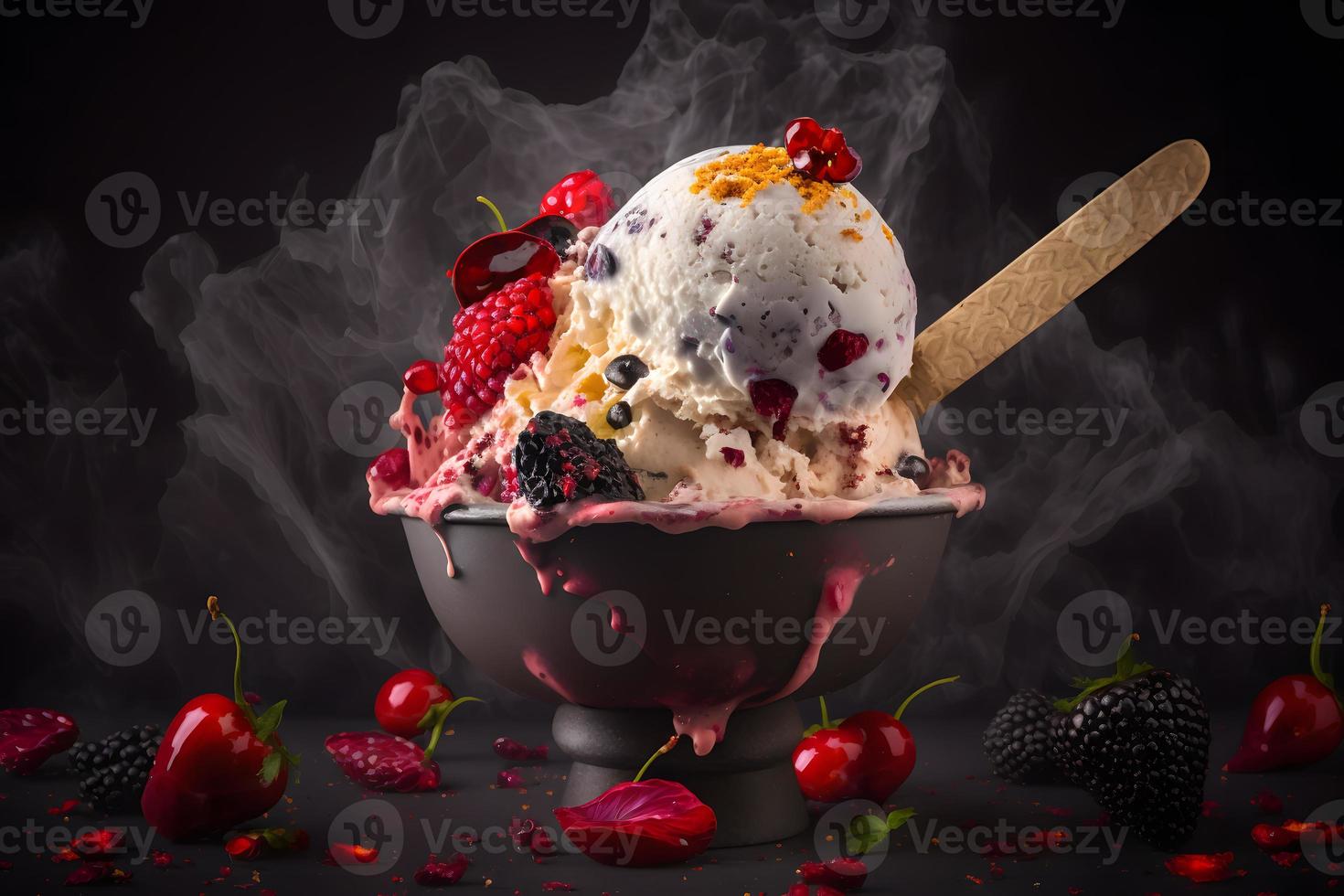 freddo e speziato ghiaccio crema con peperoncino e frutti di bosco fotografia foto