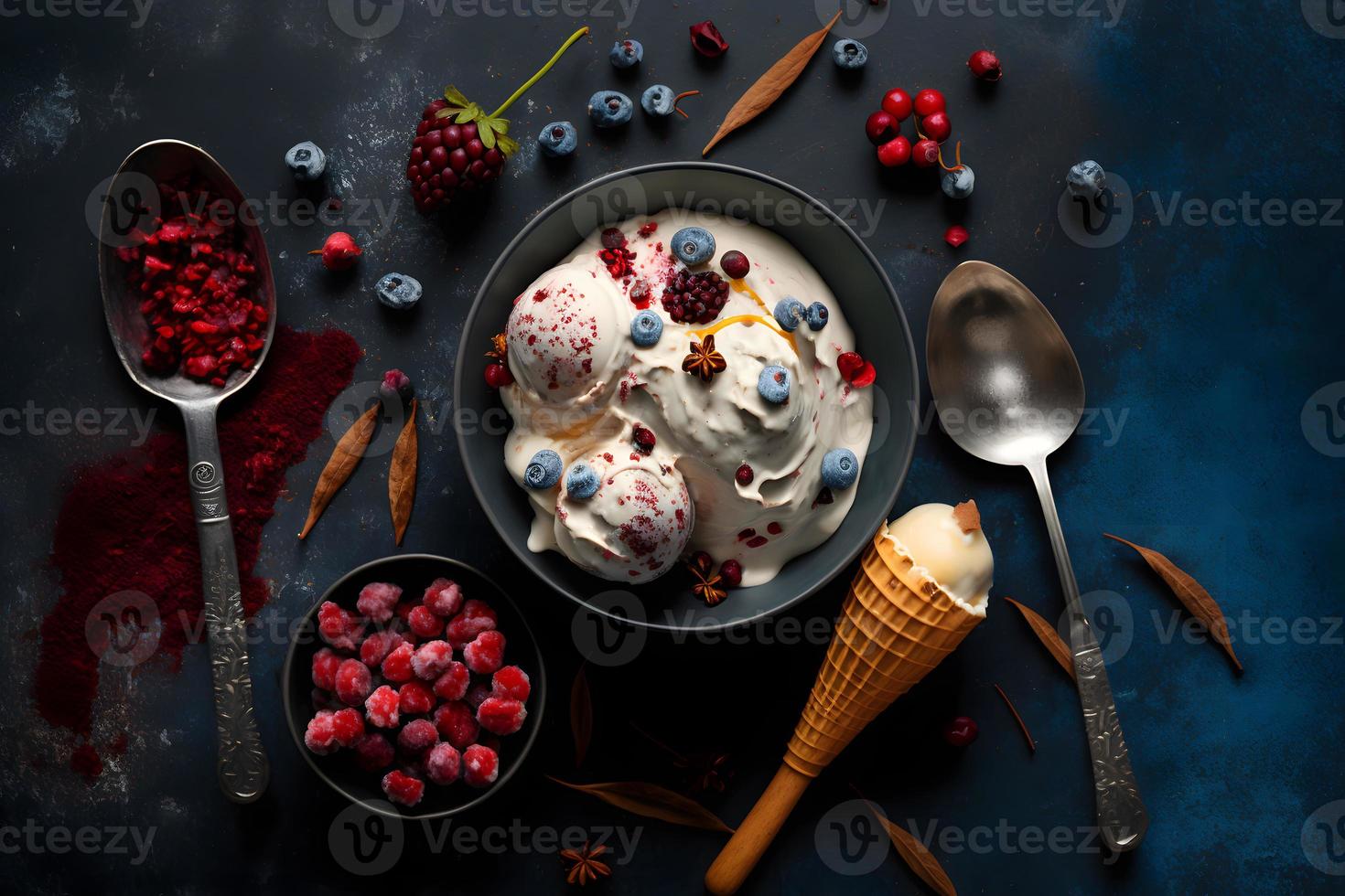 freddo e speziato ghiaccio crema con peperoncino e frutti di bosco fotografia foto