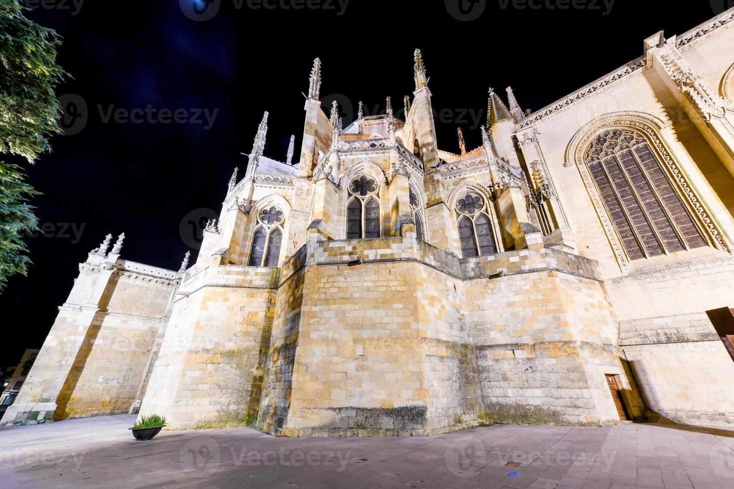 principale Gotico facciata di leon Cattedrale nel il sera, Spagna foto