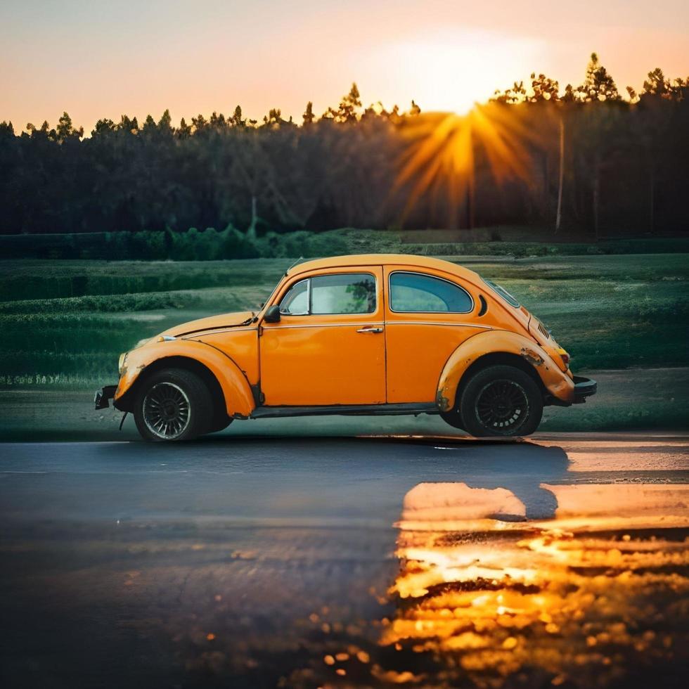 vecchio giallo auto su il strada foto