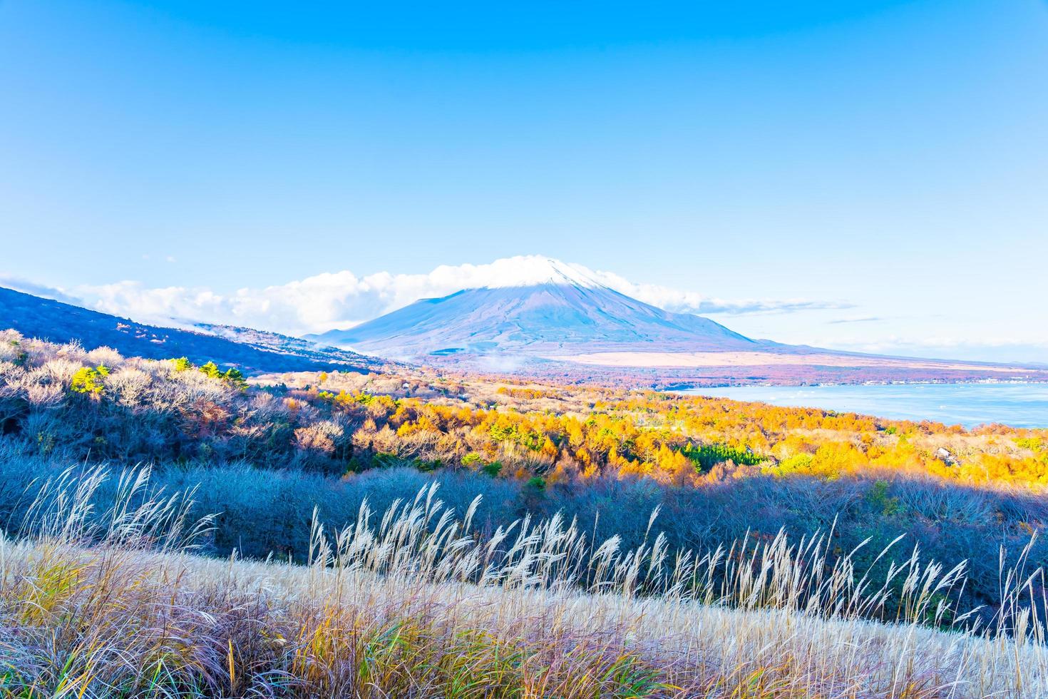 monte fuji a yamanakako o lago yamanaka in giappone foto