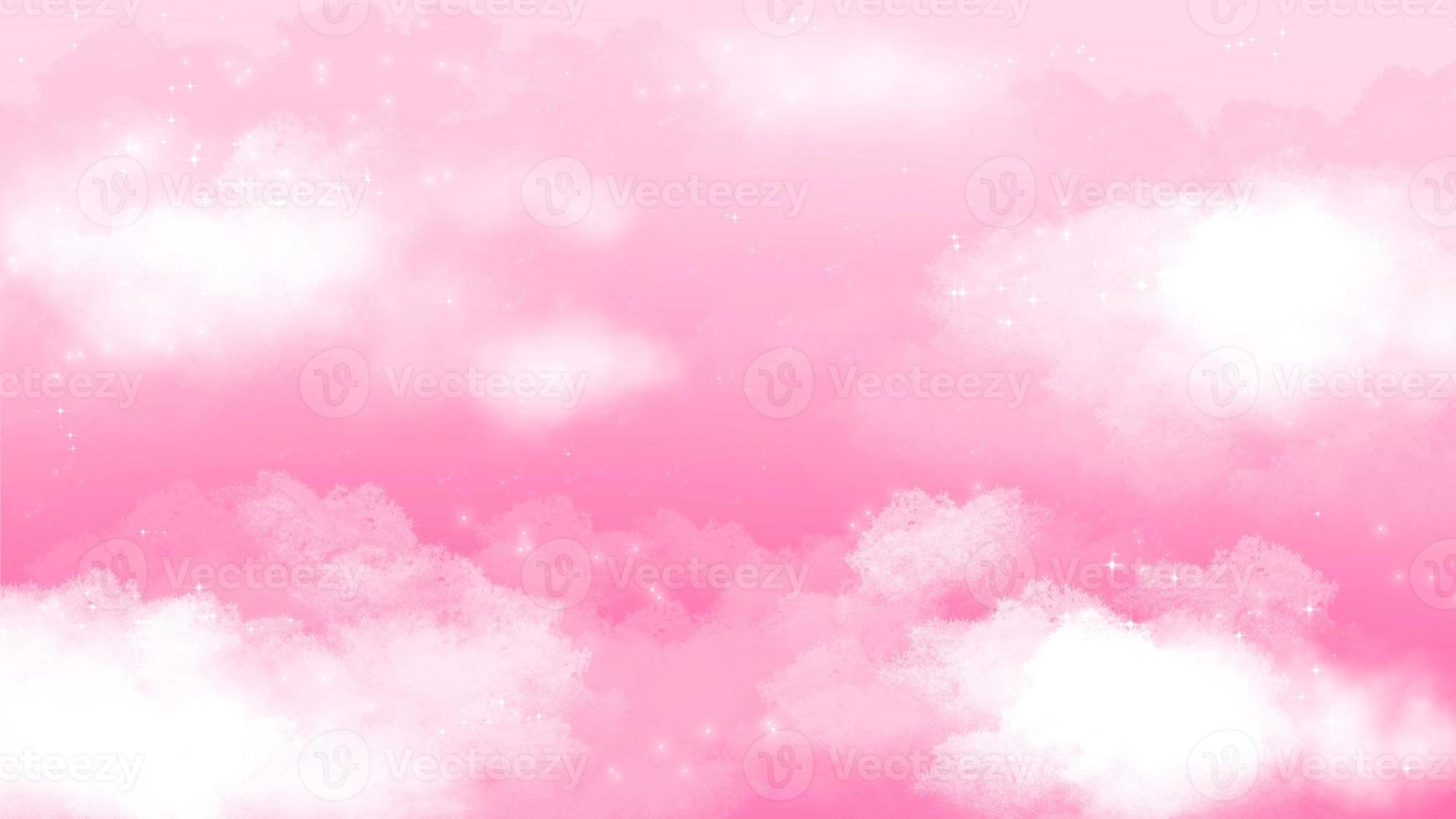 carino rosa cielo con nuvole e poco stella mano disegnato sfondo foto