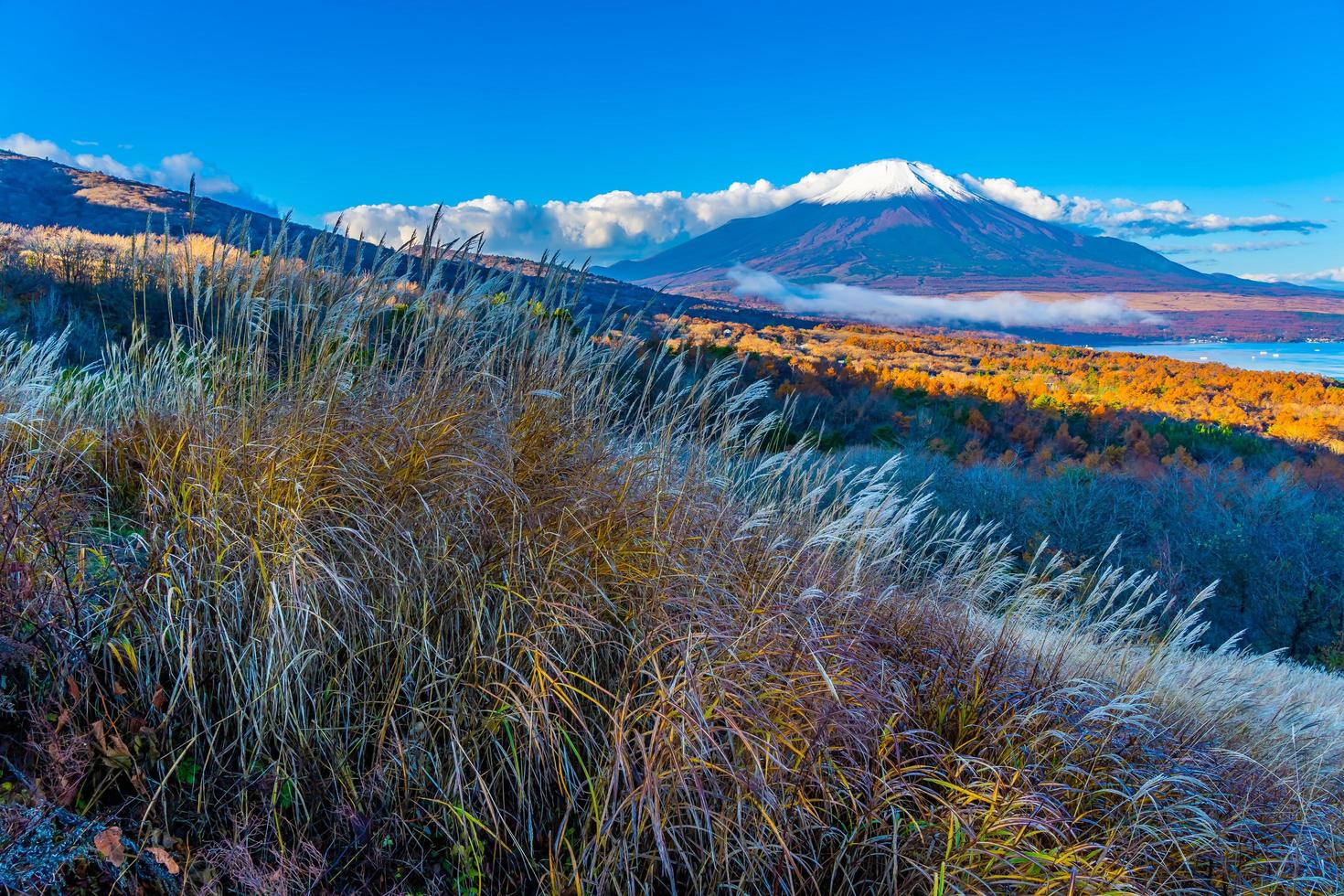 montagna fuji presso il lago yamanakako o yamanaka in giappone foto