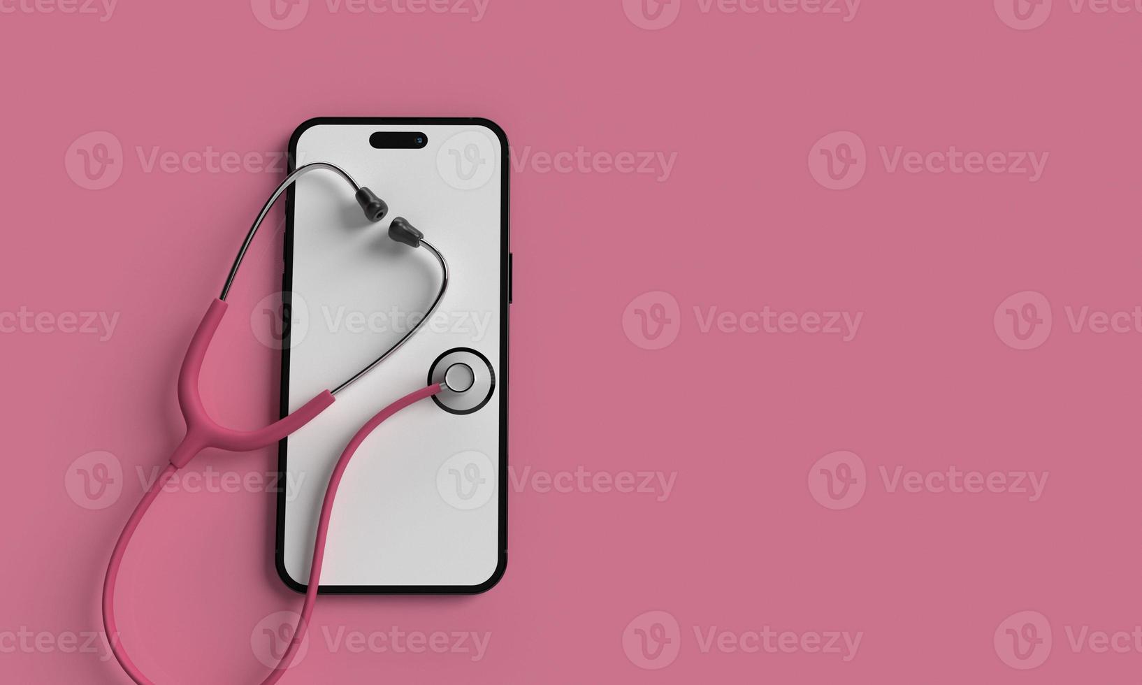 smartphone mobile tavoletta bianca isolato sfondo sfondo touch screen rosa rosso copia spazio stetoscopio simbolo decorazione mondo Salute cura medico consapevolezza beneficenza paziente professionale.3d rendere foto