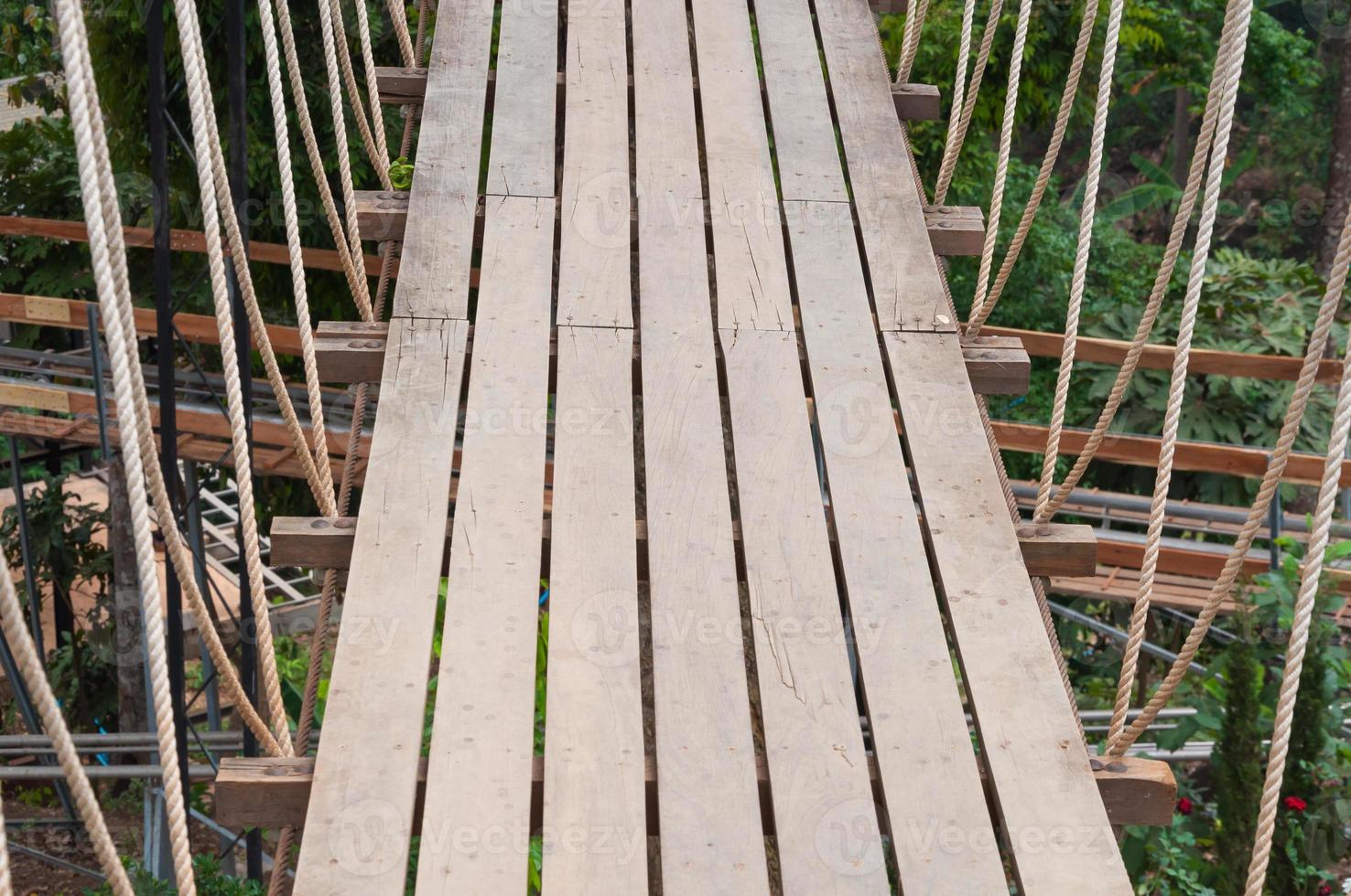 sospensione ponte, passerella per il avventuroso, attraversare per il altro lato foresta foto