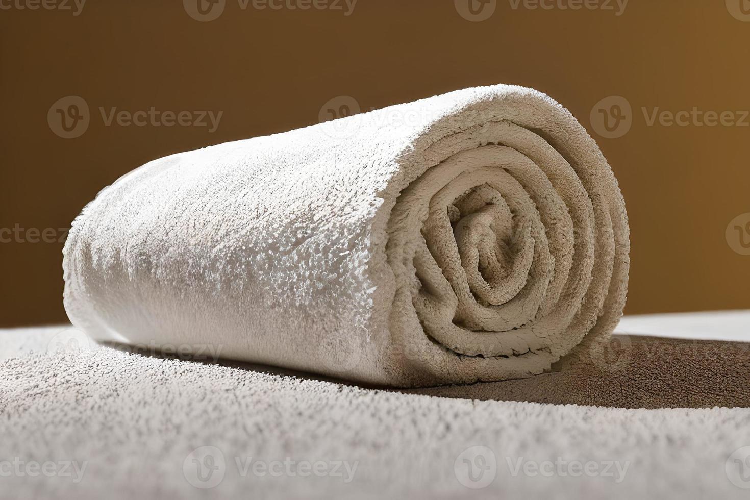pulito bianca colore piegato asciugamano simpatico e ordinato per fitness, bagno, nuoto, massaggio e terme marketing sfondo e design Materiale. foto