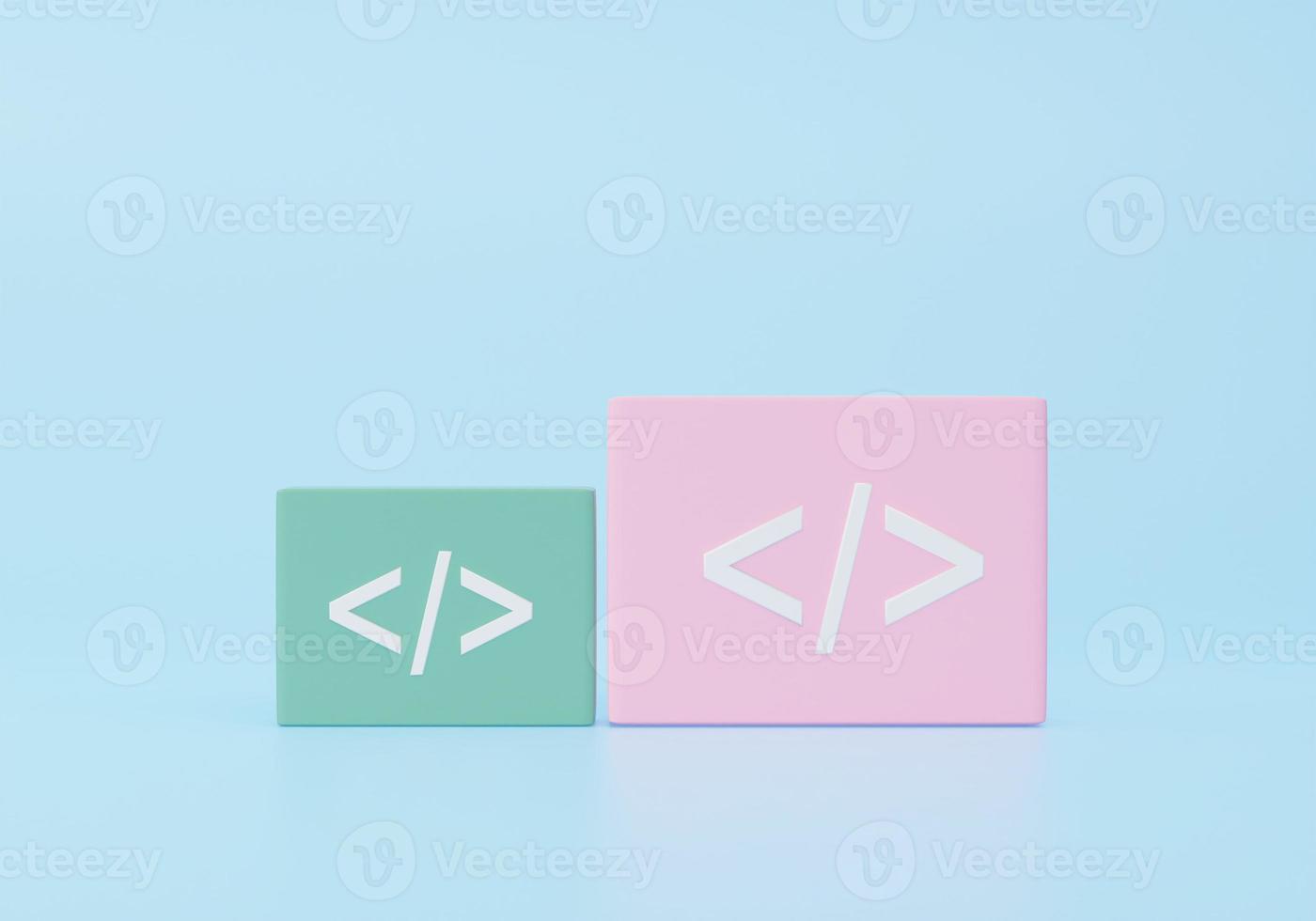 codifica linguaggio sviluppo icona su blu sfondo. Software sviluppatore concetto. minimo cartone animato stile. 3d rendere illustrazione foto