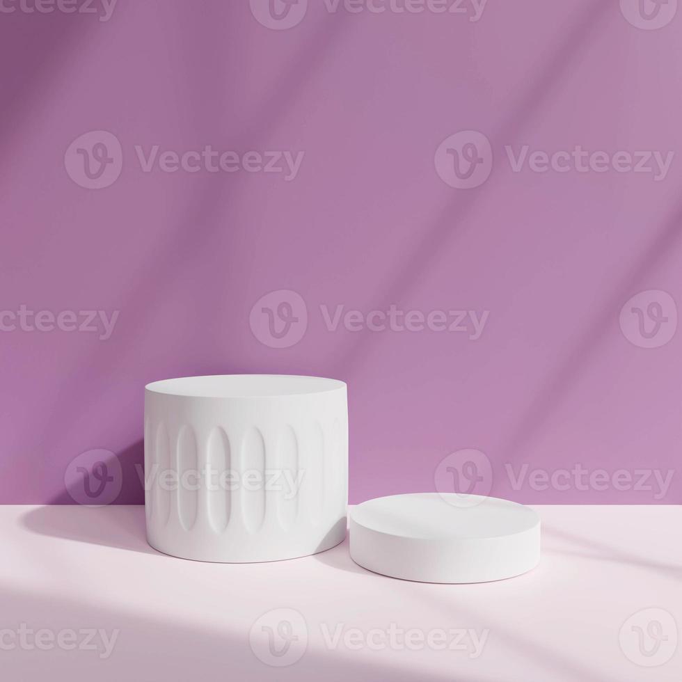 3d Schermo podio su viola sfondo.pastello beige sfondo e bianca cilindro In piedi concetto.geometrico piattaforma mostrare cosmetico prodotto.piedistallo prodotto.astratto sfondo.minimo modello 3d rendere. foto