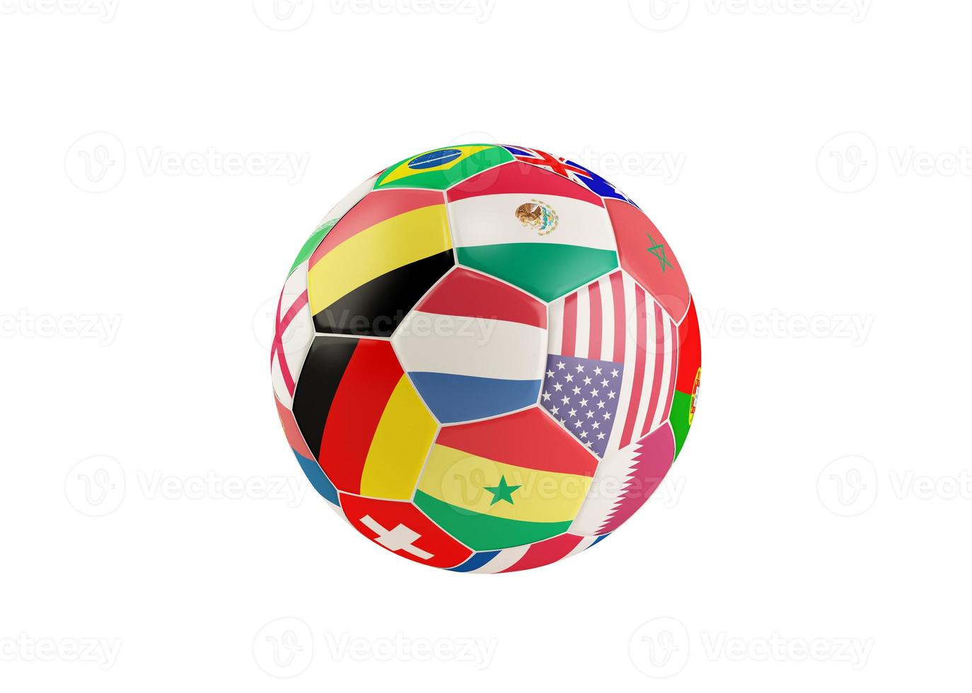 3d interpretazione di calcio palla da calcio con squadra nazionale bandiere foto