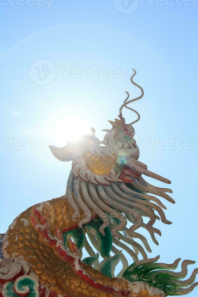 stucco Drago è un' Cinese scultura e è un' mitico creatura quello è popolarmente costruito nel Cinese templi e santuari. esso è un' delicato arte creato di qualificato artigiani. foto