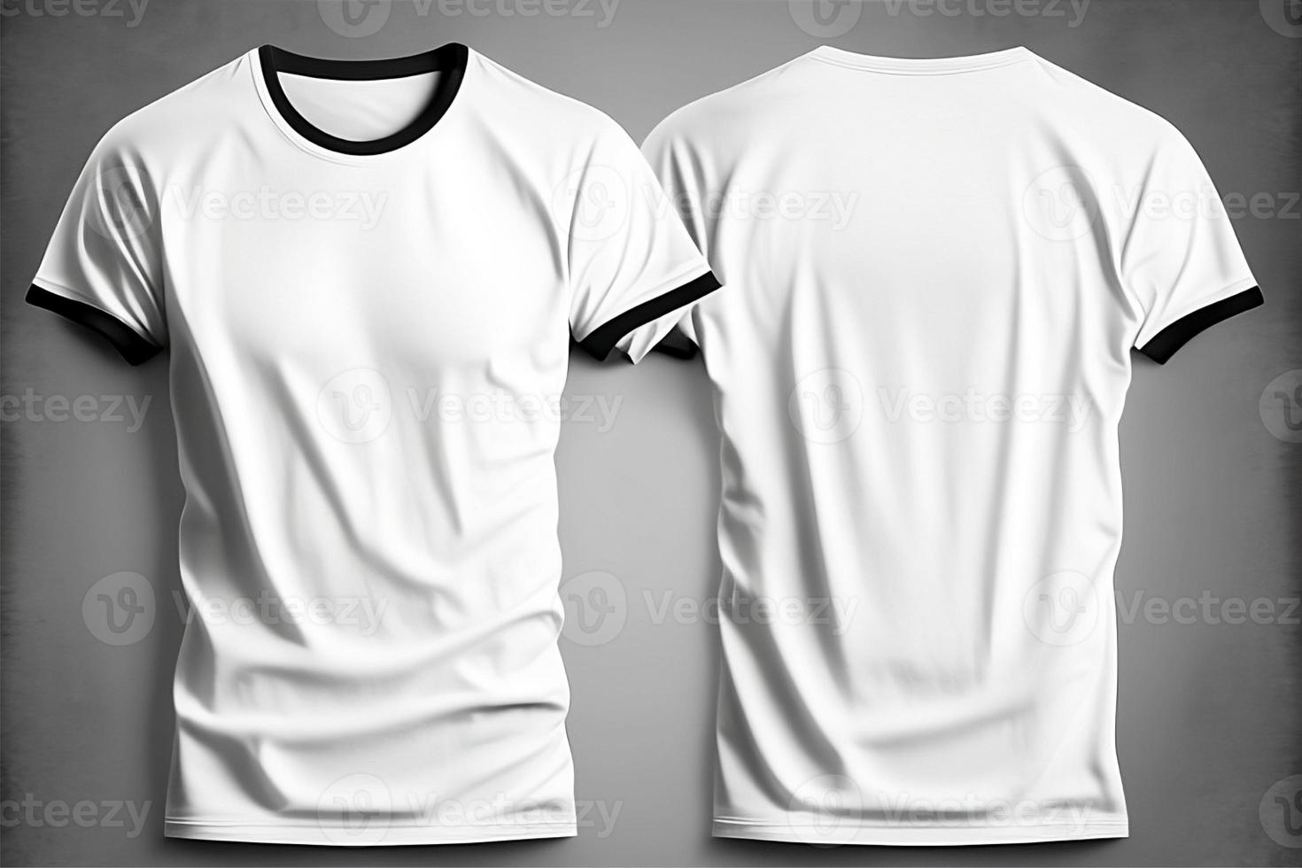 un' bianca maglietta con un' vuoto etichetta su esso con davanti e indietro Visualizza con generativo ai foto