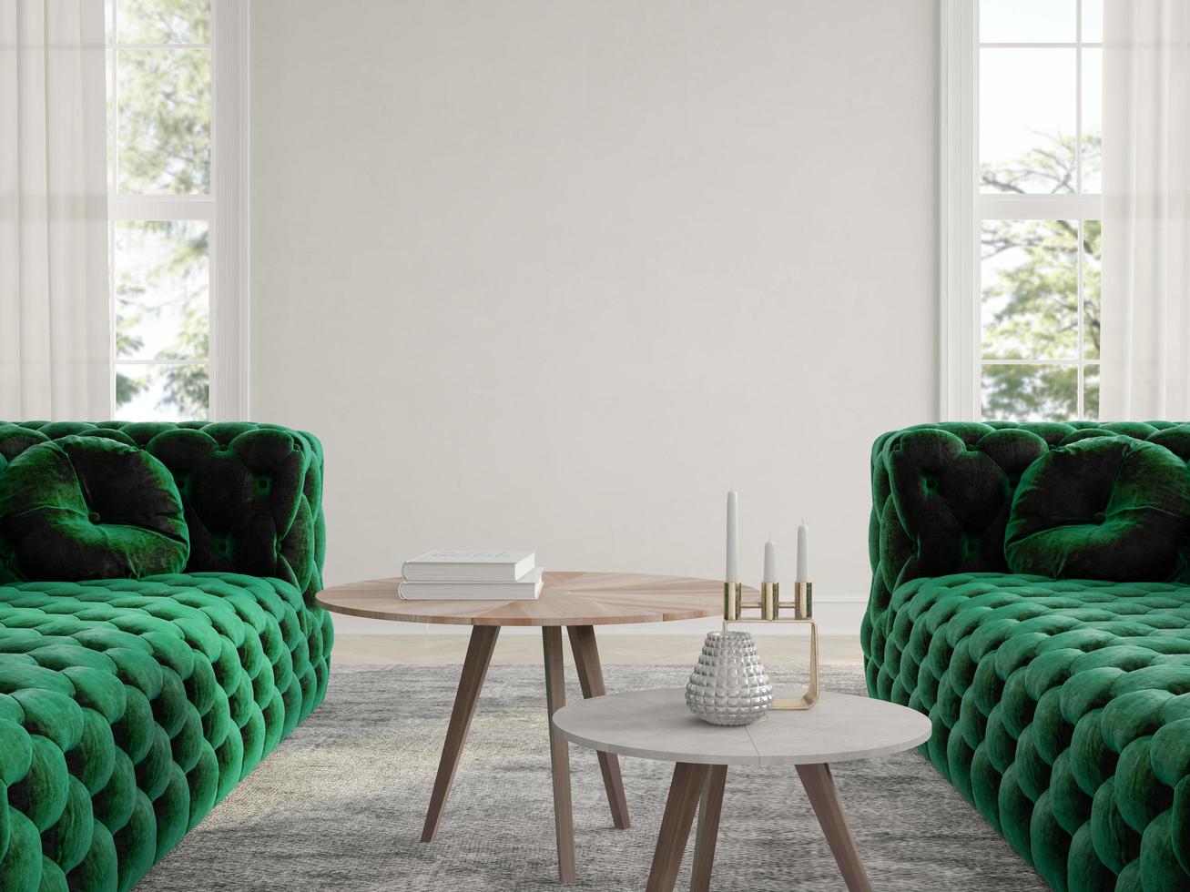 interni minimalisti di un soggiorno moderno nell'illustrazione 3d foto