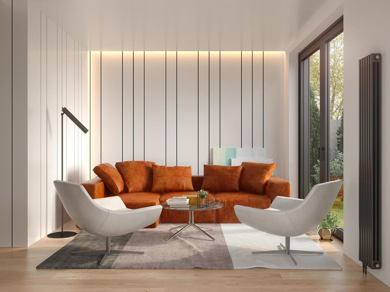 interno di un soggiorno moderno in rendering 3d foto