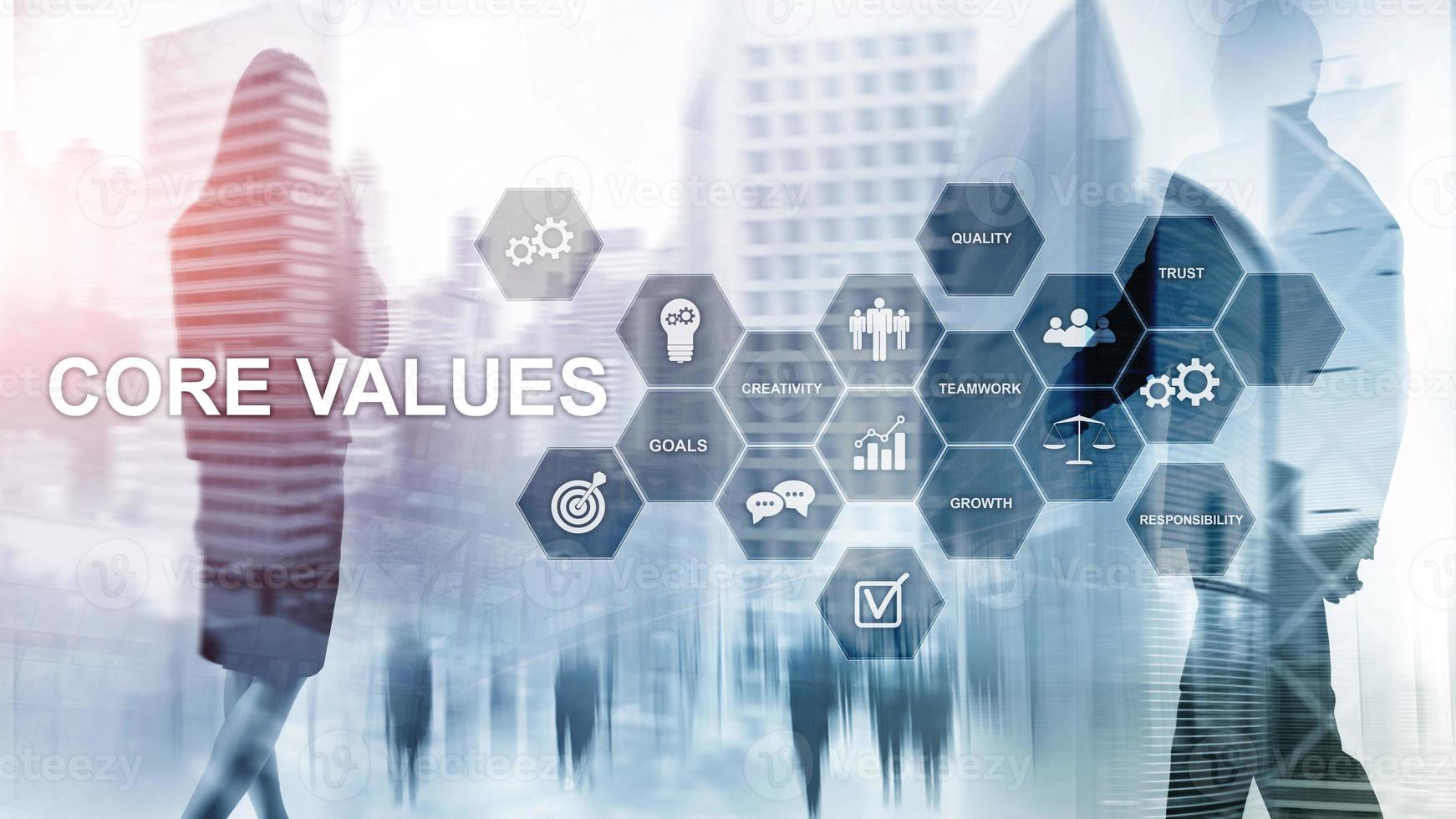 nucleo valori concetto su virtuale schermo. attività commerciale e finanza soluzioni. foto