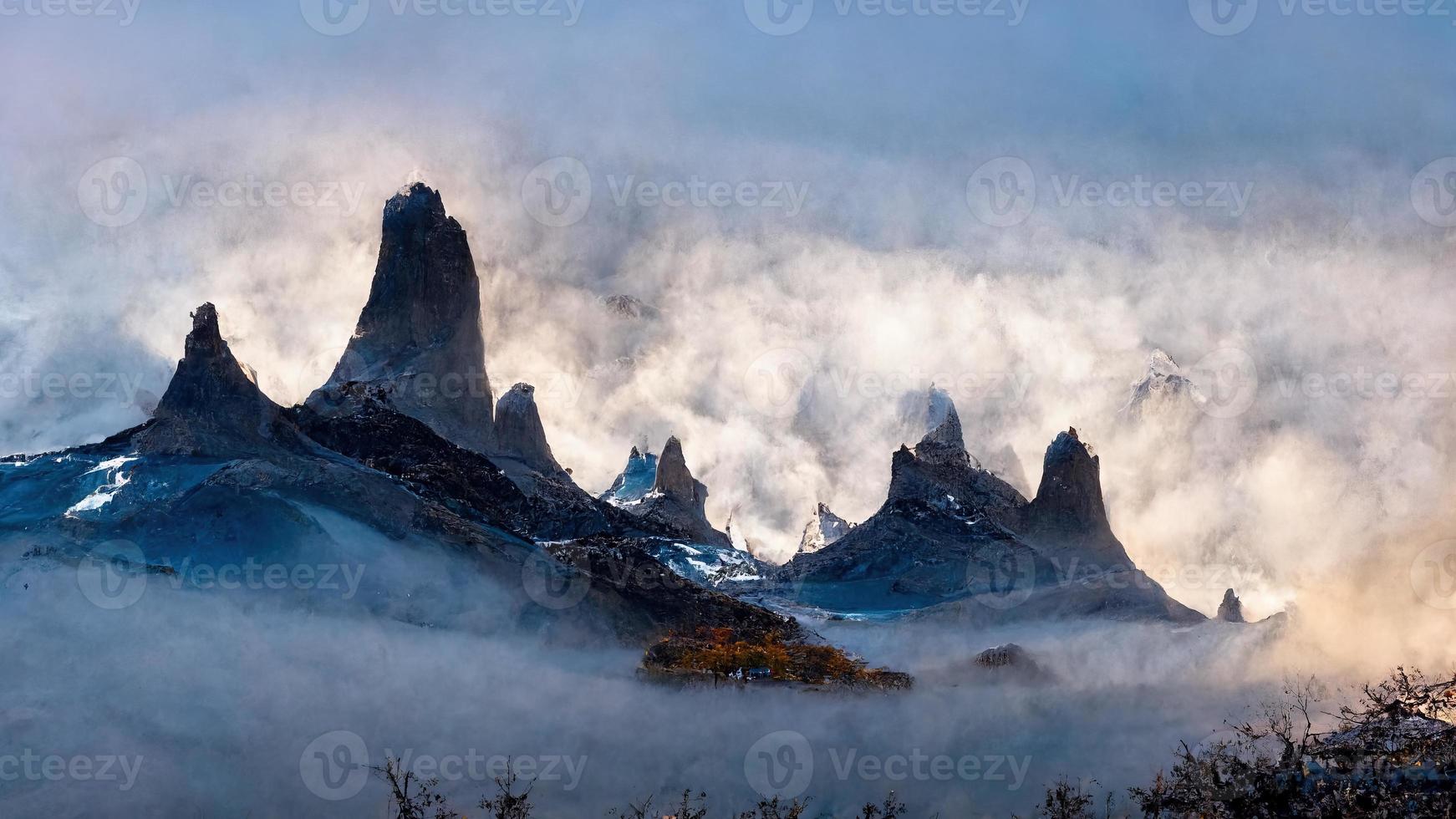 montagna picchi di torres del paine nel patagonia nazione. astratto illustrazione arte foto