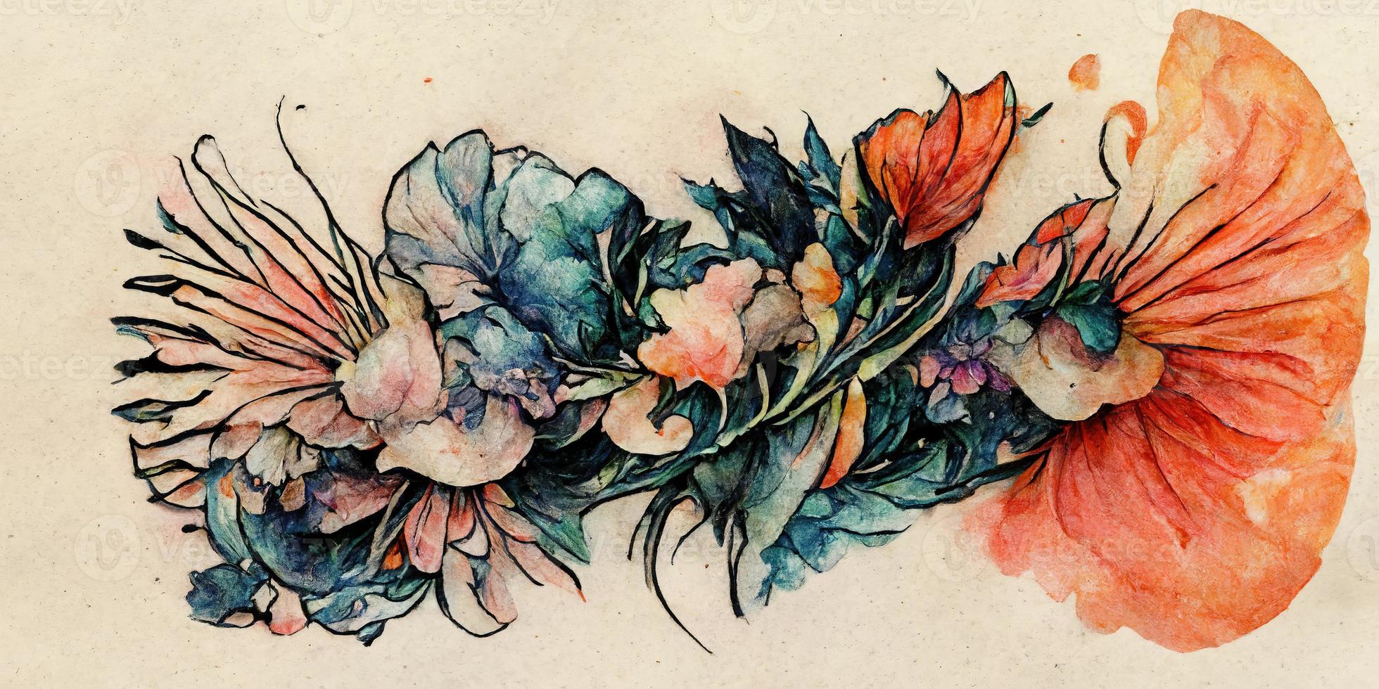 tatuaggio design acquerello fiori illustrazione design foto