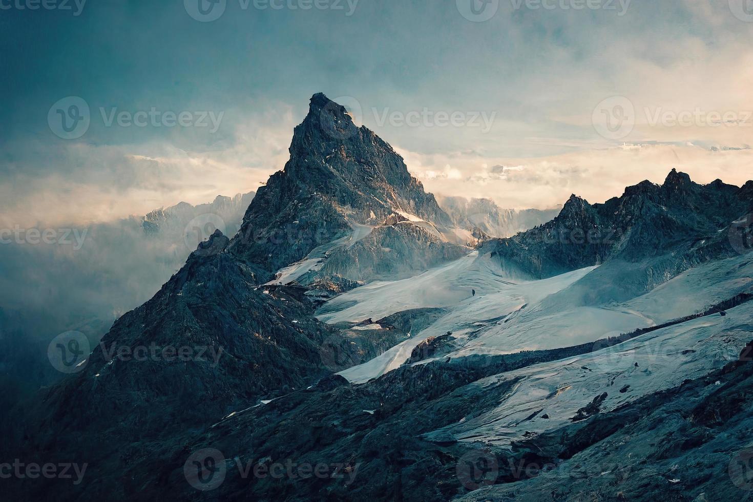 montagna realistico paesaggio sotto nuvoloso cielo illustrazione foto