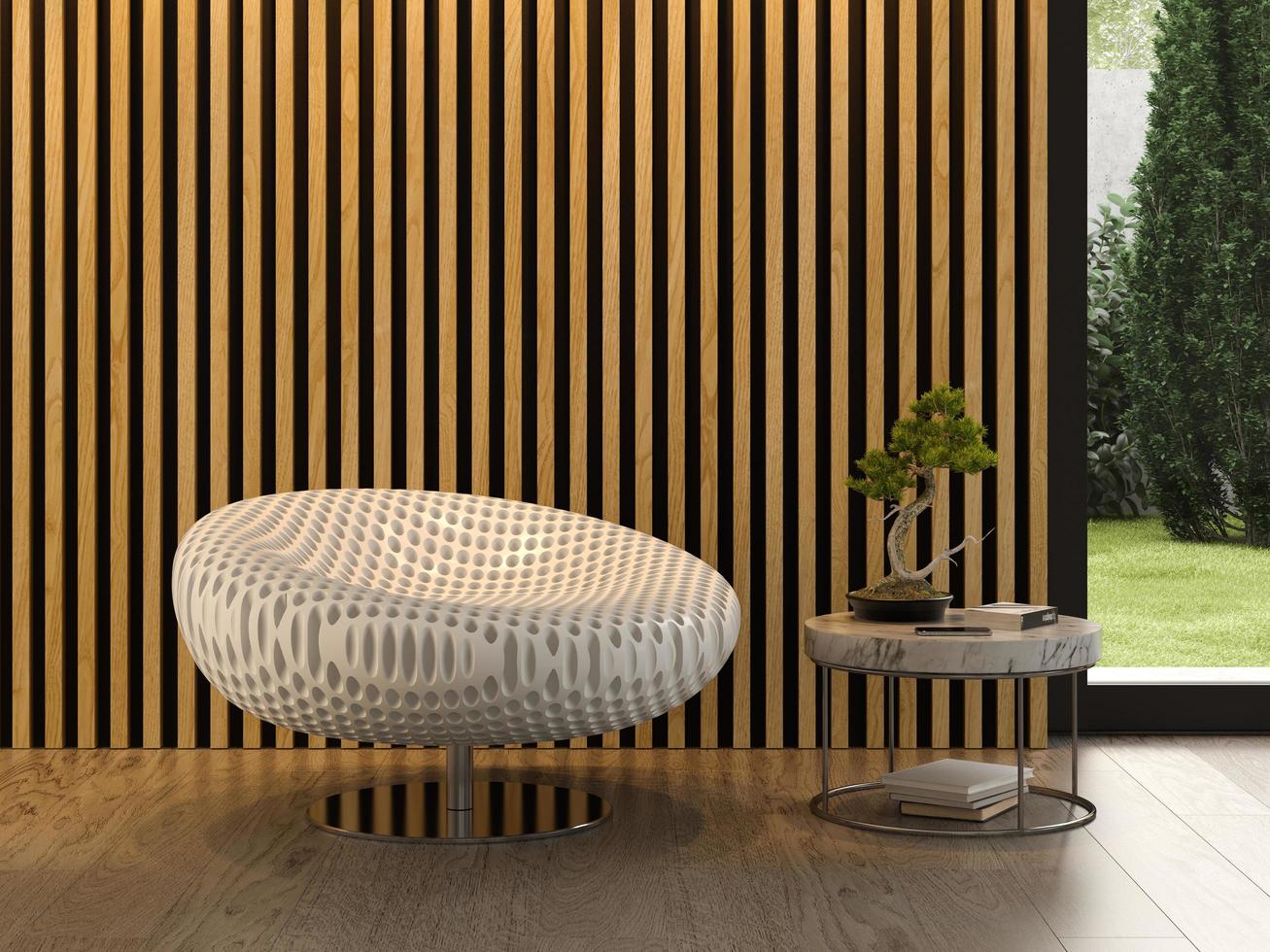 interno di una camera moderna con una sedia in rendering 3d foto