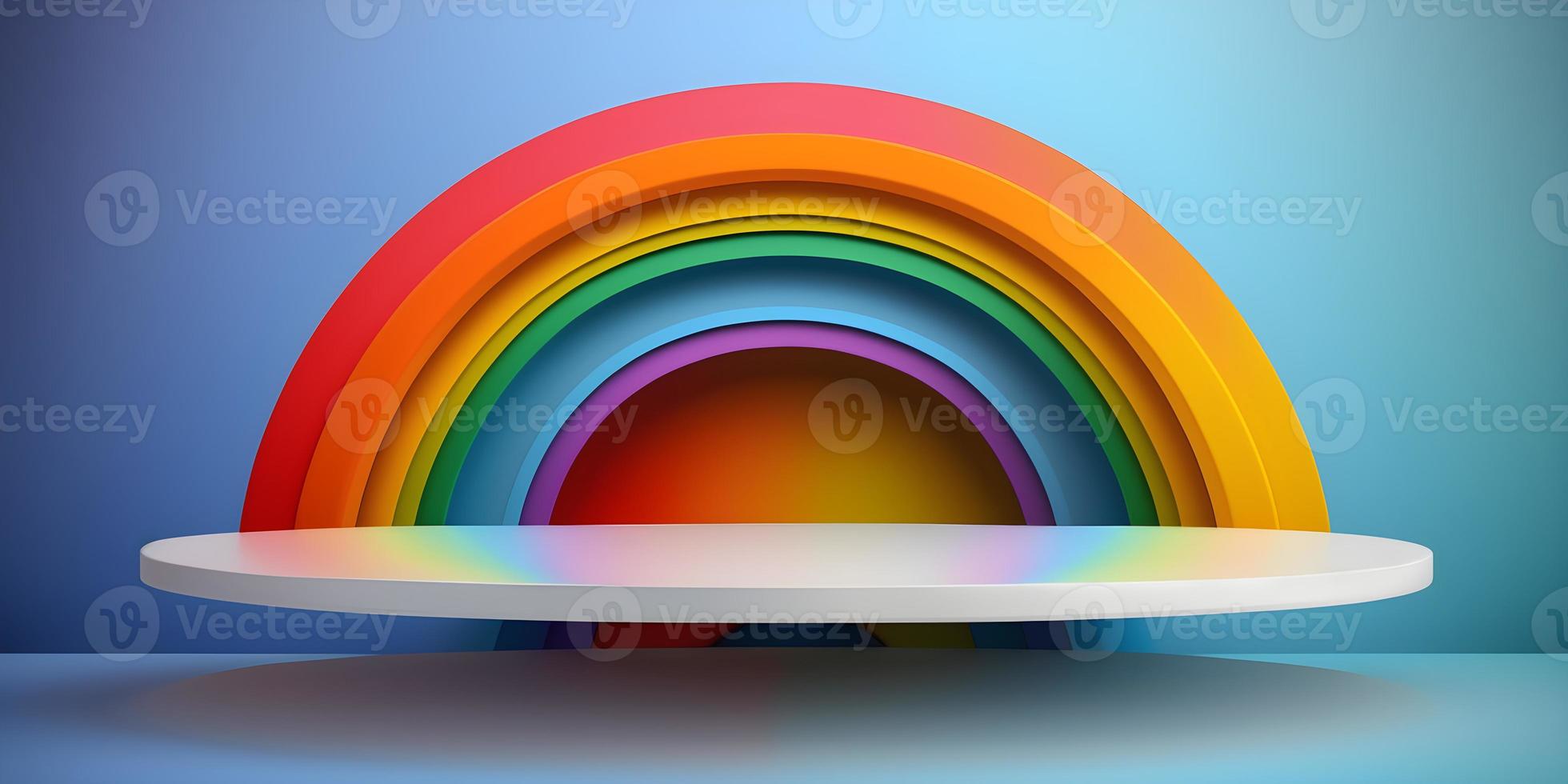 vuoto tavolo su astratto arcobaleno pendenza Multi colori sfondo con colorato concetto foto