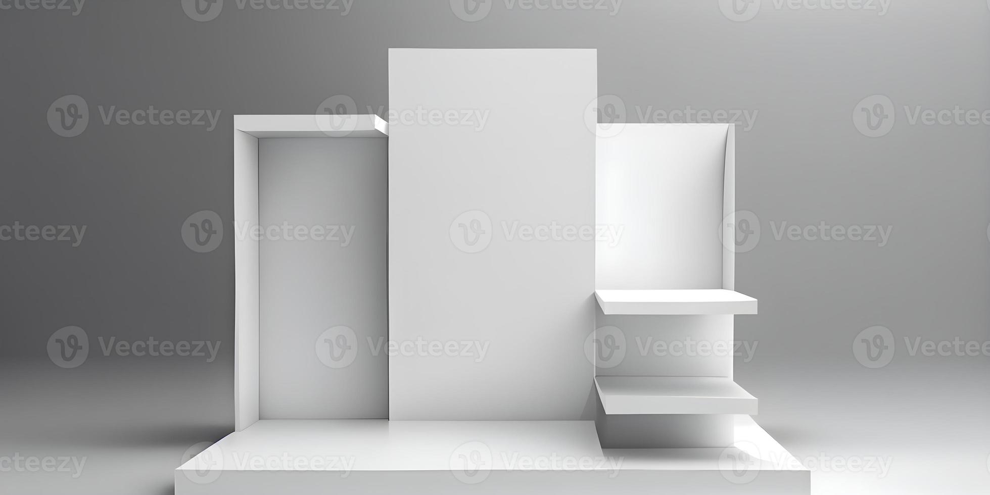 vuoto podio o piedistallo Schermo su bianca sfondo con scatola In piedi concetto foto