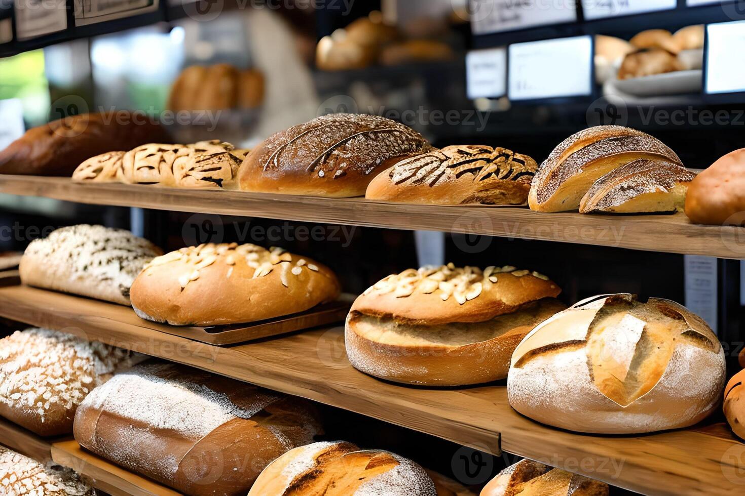 vario pane vendita a il Schermo forno negozio ripiano. foto