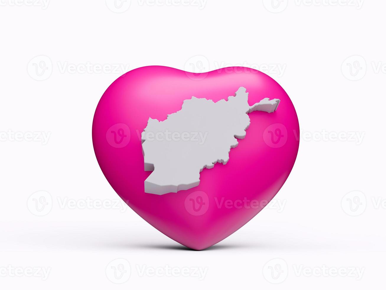 3d rosa cuore con 3d bianca carta geografica di afghanistan isolato su bianca sfondo, 3d illustrazione foto