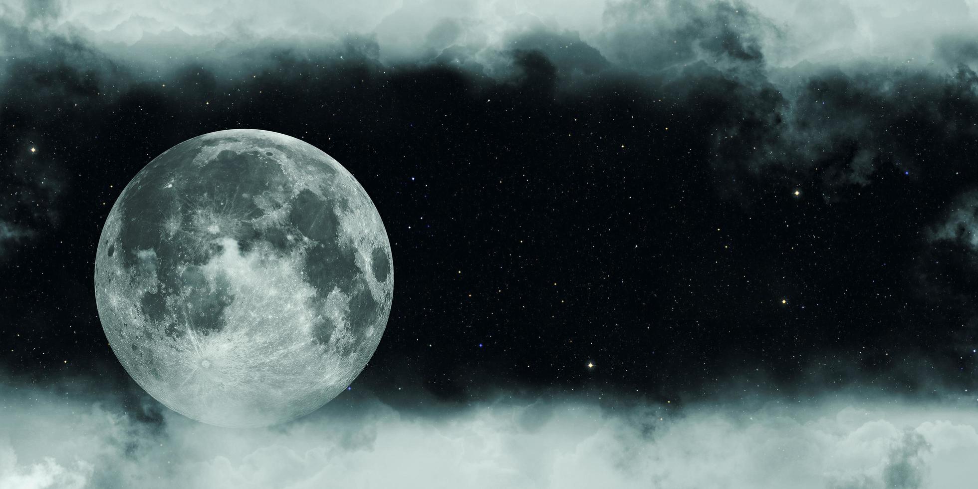 luna piena in una notte nuvolosa, illustrazione 3d foto