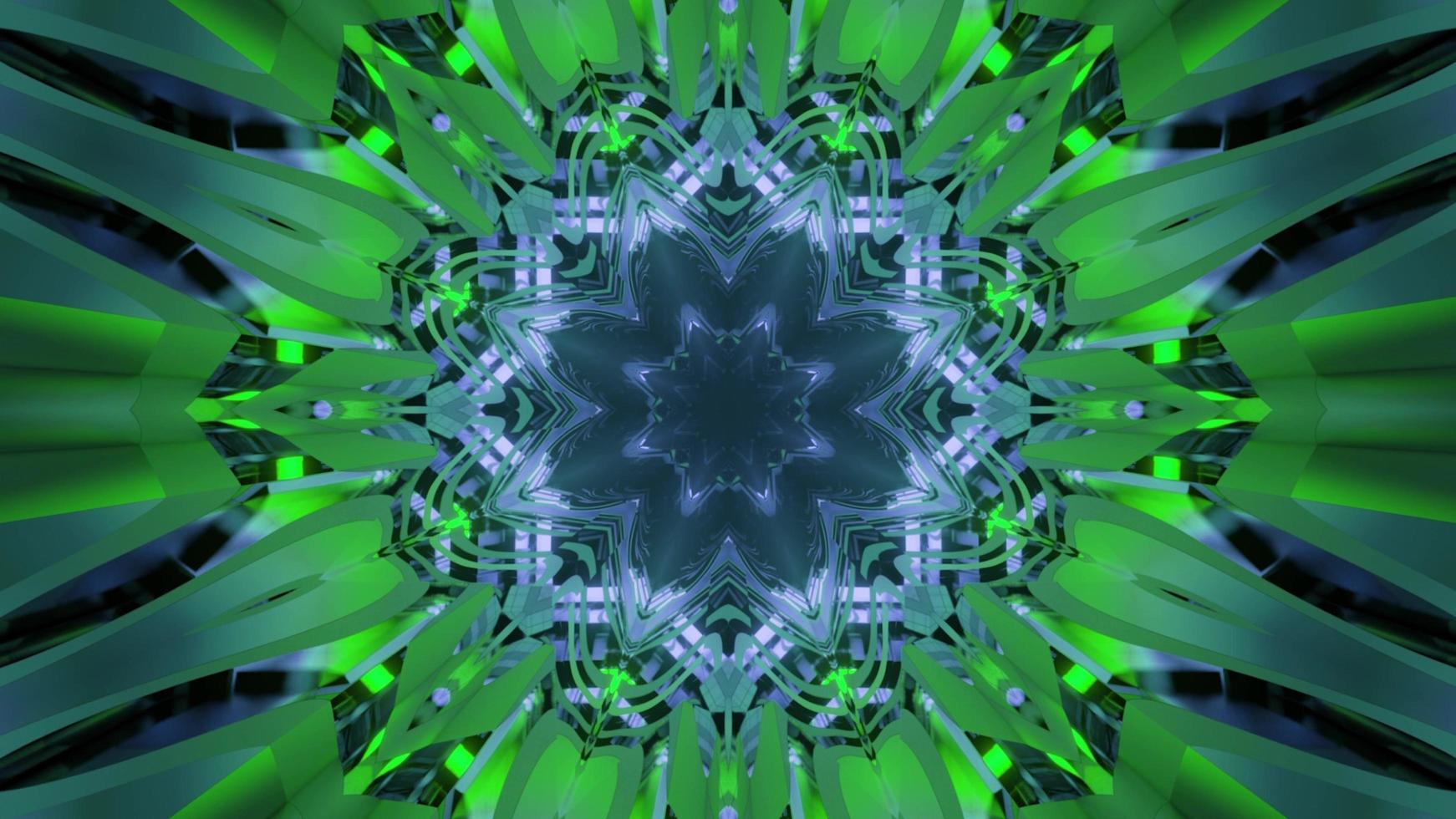 incandescente caleidoscopio verde ornamento 3d'illustrazione foto