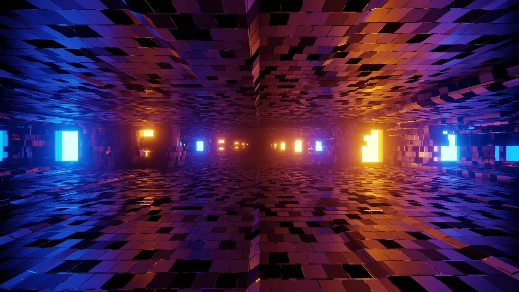 Illustrazione 3D del tunnel illuminato con pareti piastrellate foto