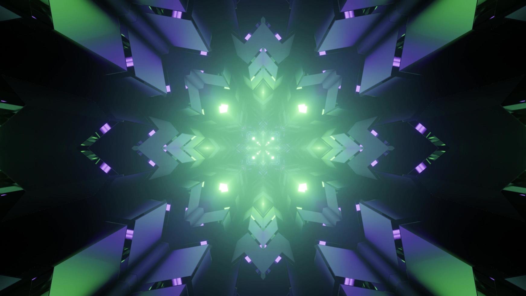 ornamenti geometrici lucidi che formano modello simmetrico luminoso nell'illustrazione 3d foto