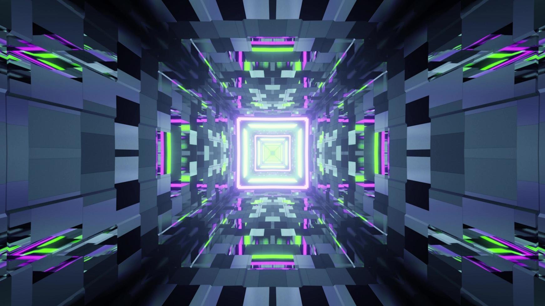 Illustrazione 3D del tunnel geometrico con luci al neon foto