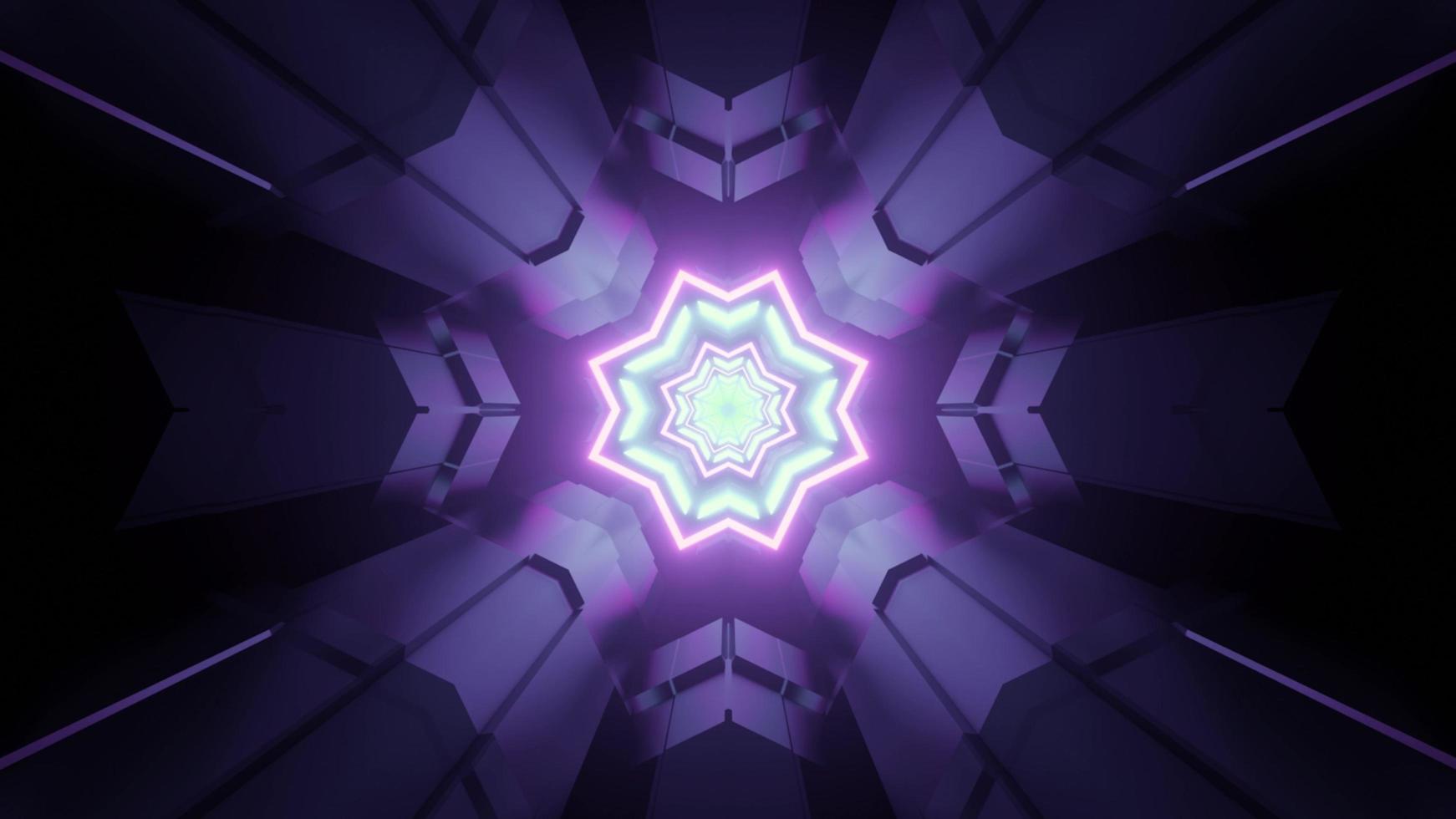Tunnel di fantascienza con illustrazione 3d di luci a forma geometrica incandescente foto