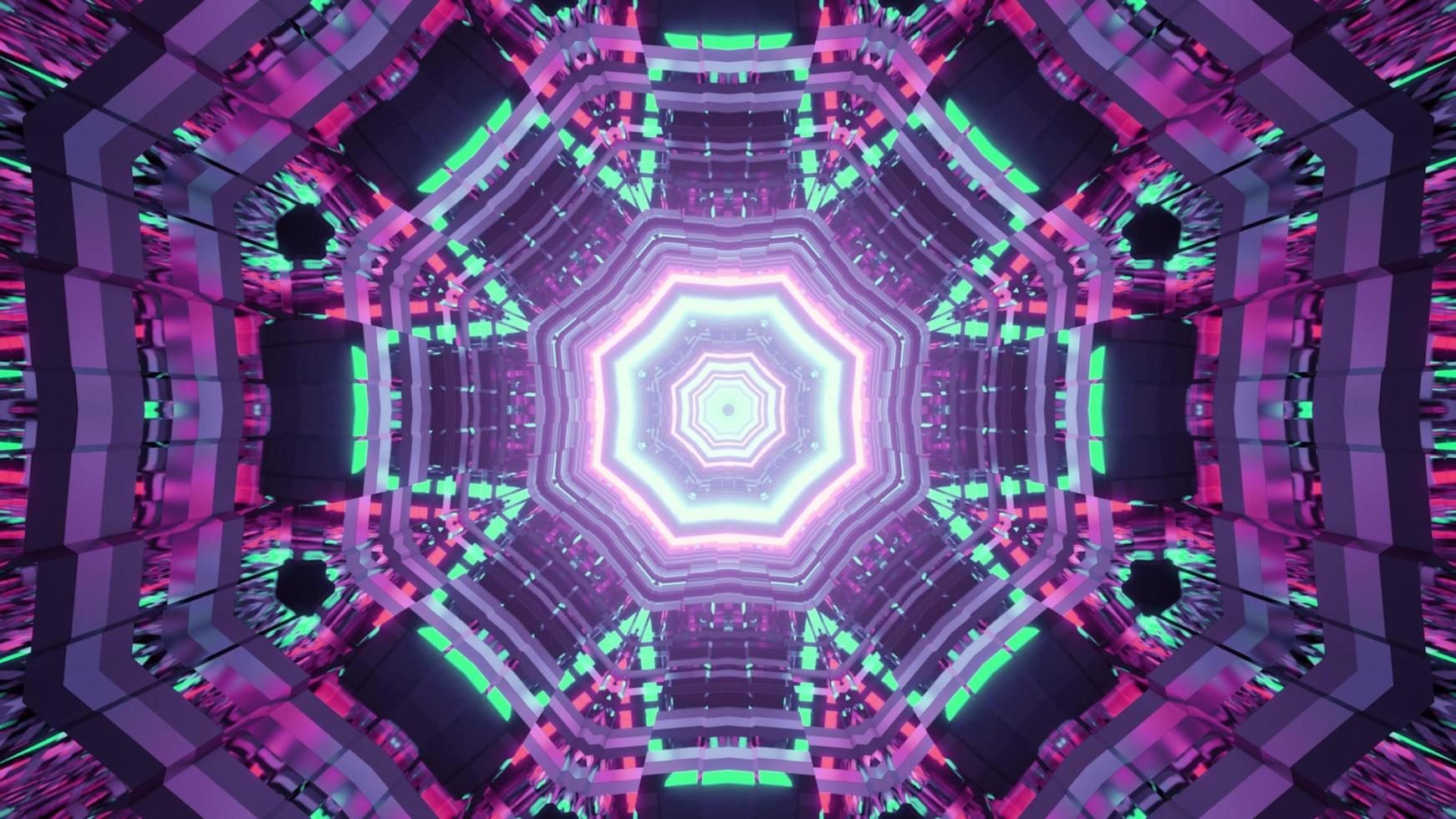 illustrazione 3d tunnel al neon con ornamento astratto foto