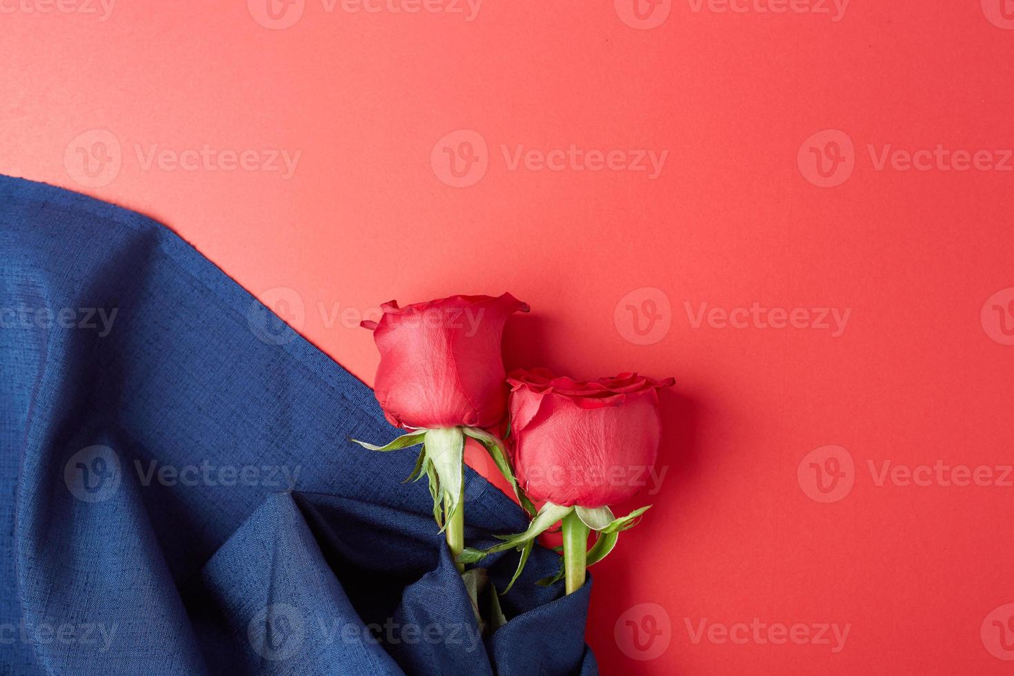 rose su uno sfondo rosso, concetto per il giorno di San Valentino foto