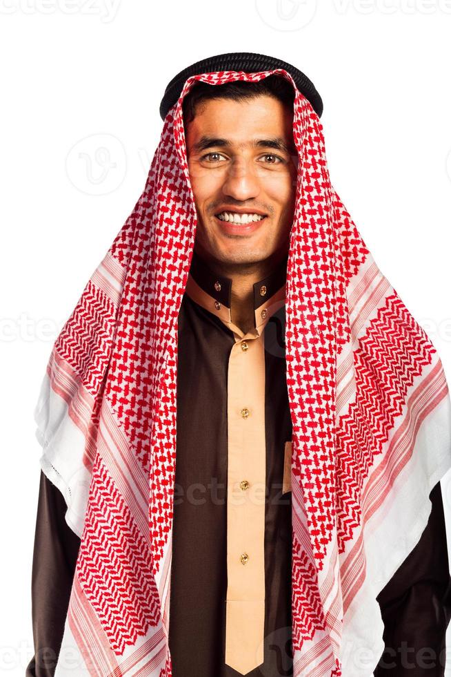 giovane sorridente arabo isolato su bianca foto