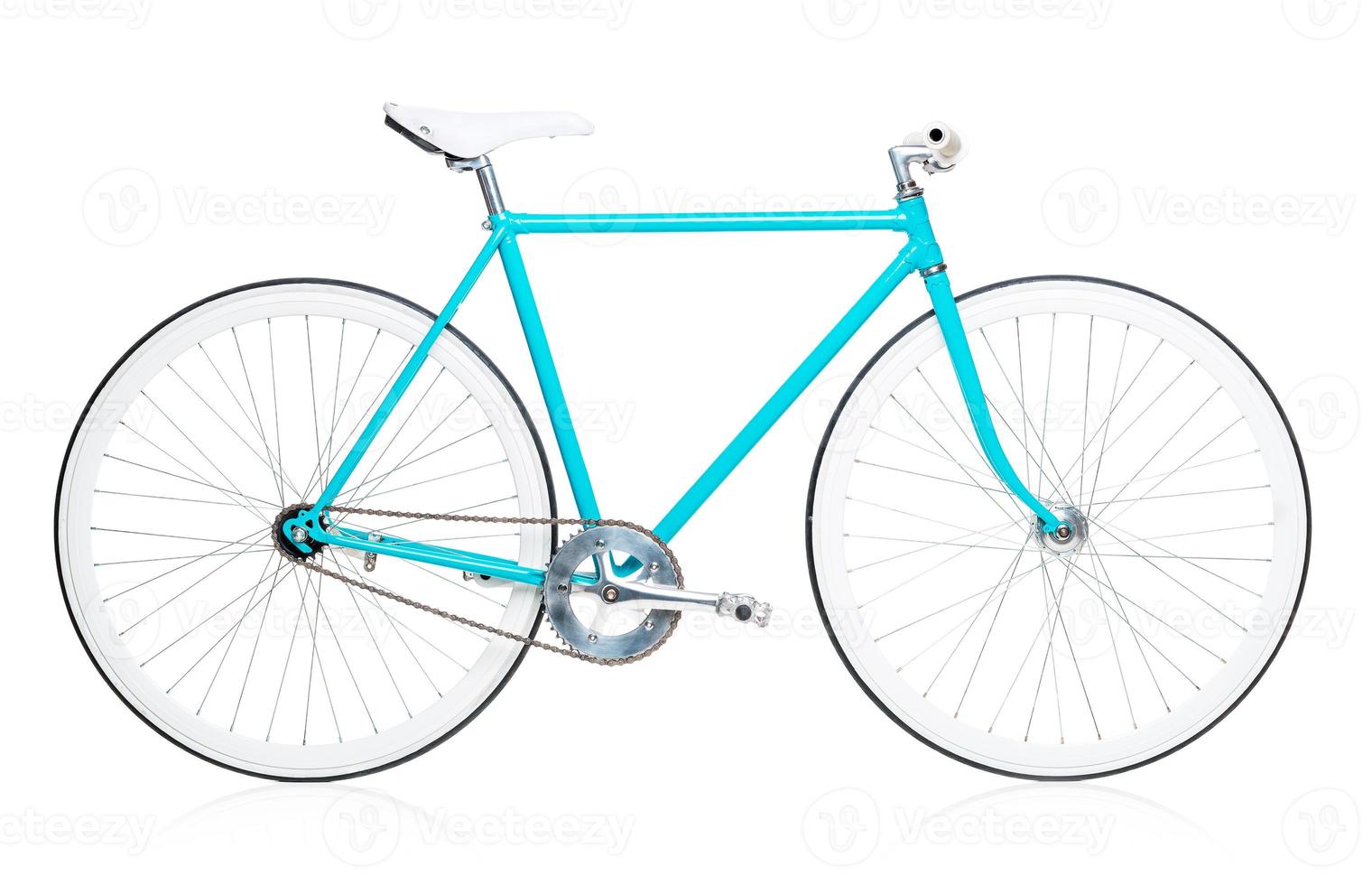 elegante Da donna blu bicicletta isolato su bianca foto