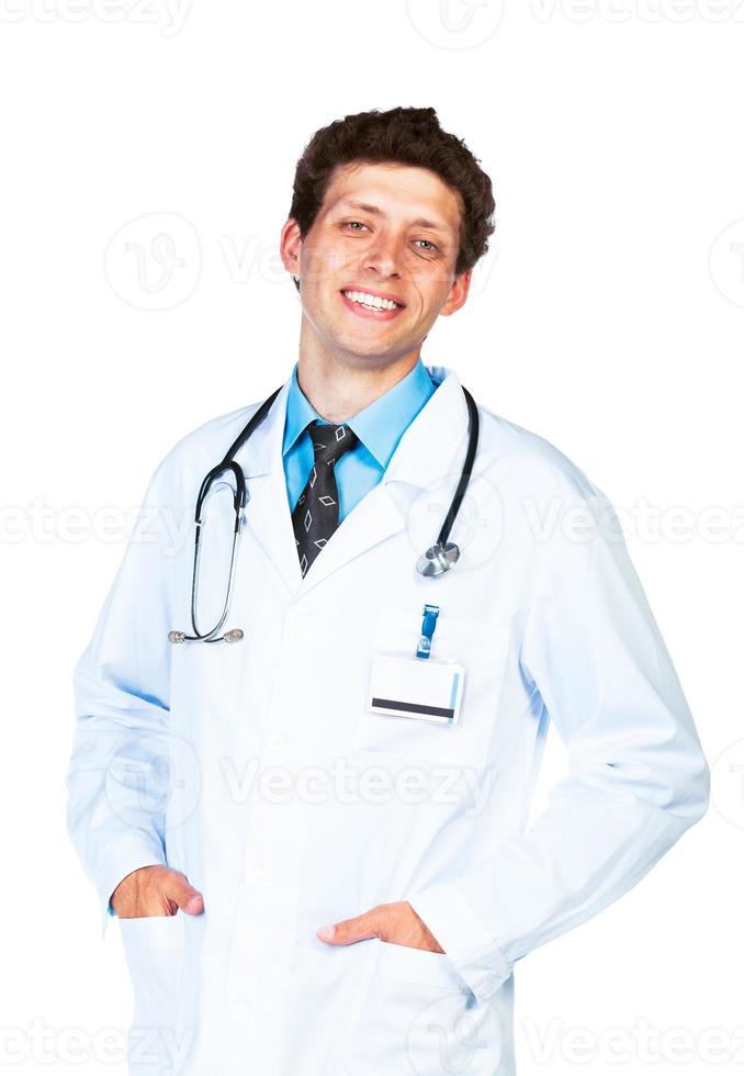 ritratto di il medico su un' bianca foto