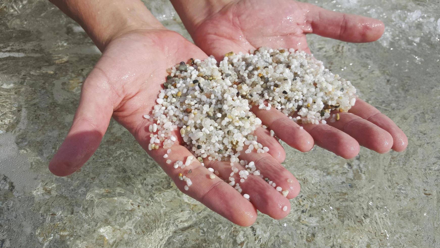 nel il mani di piccolo pietre composto di cereali di quarzo. vita ciclo - vacanza. foto