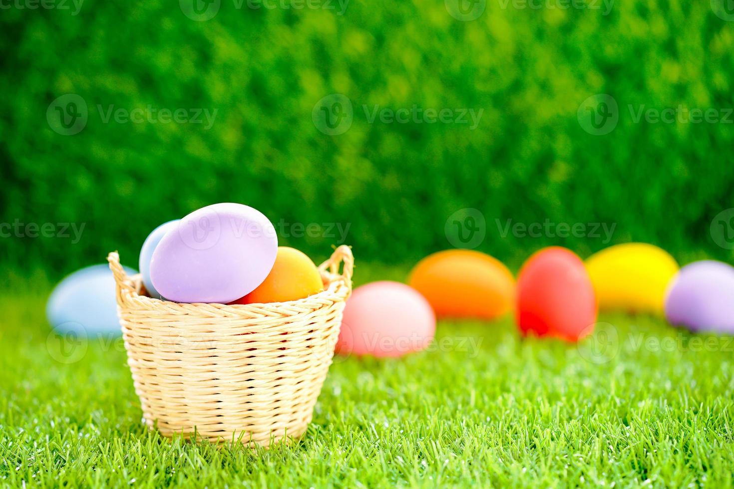 Pasqua uova nel il cestino su verde erba foto