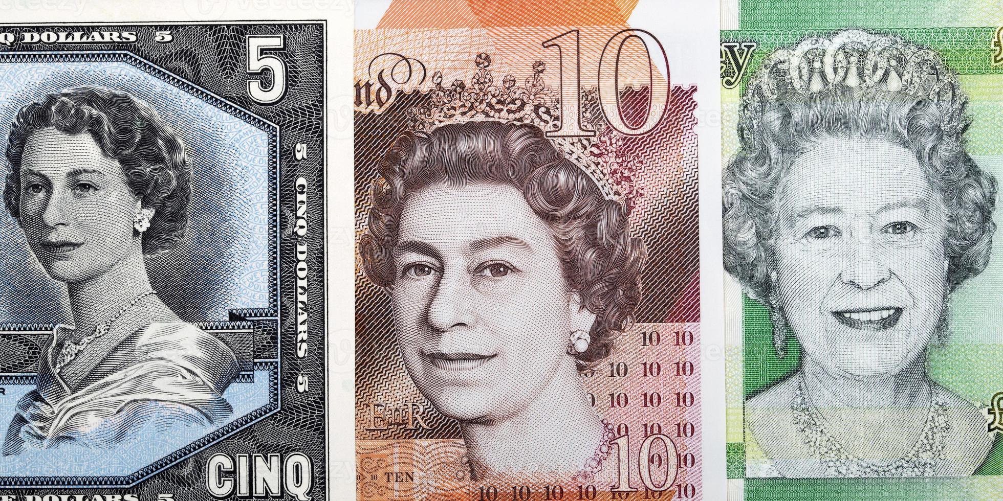 Regina Elisabetta ii su banconote a partire dal diverso paesi foto