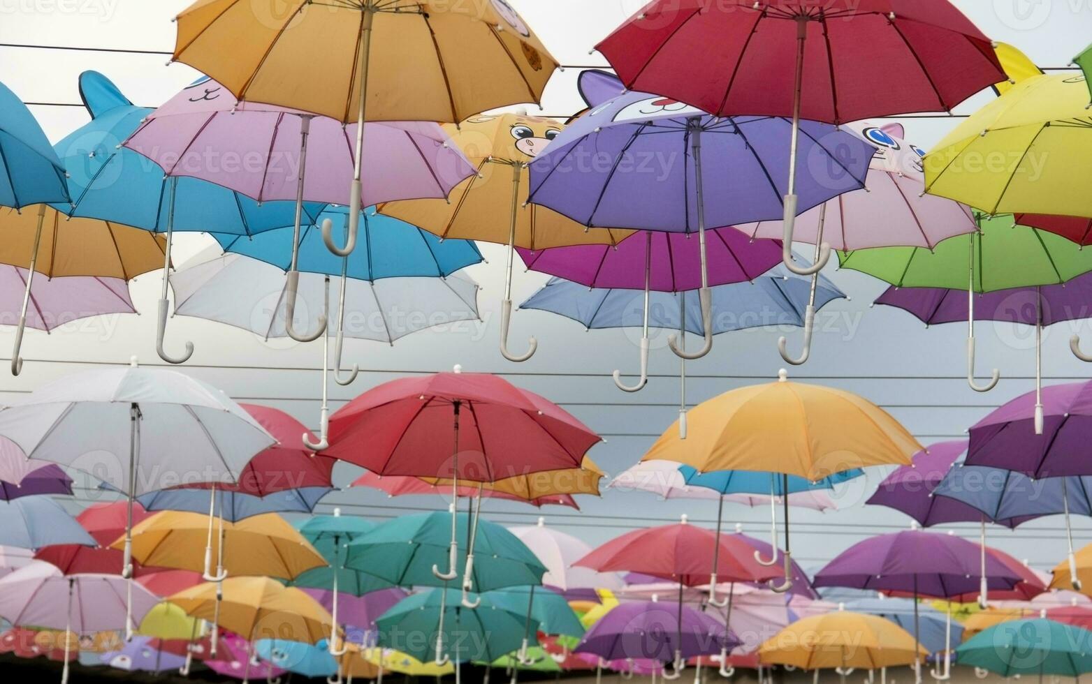 piena varietà di bellissimi ombrelli colorati foto